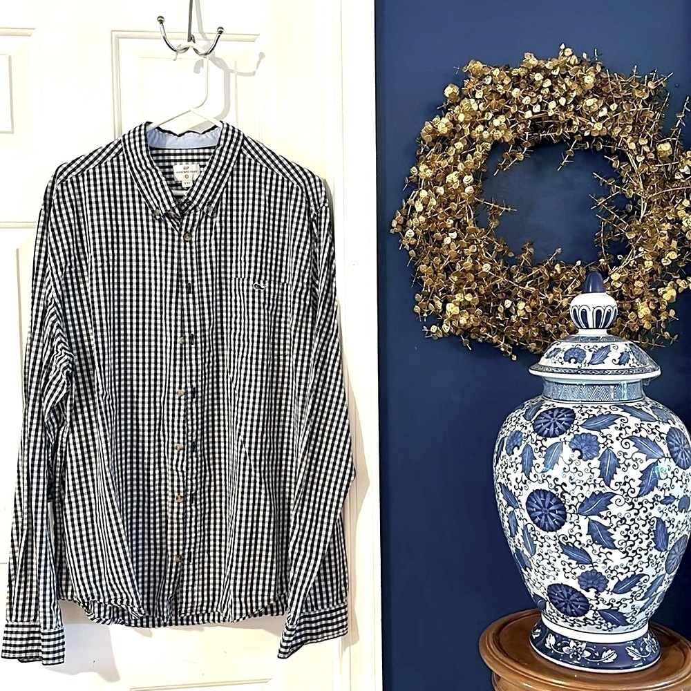 Men’s Vineyard Vines for Target Blue & White Checkered Long Sleeve Button-down